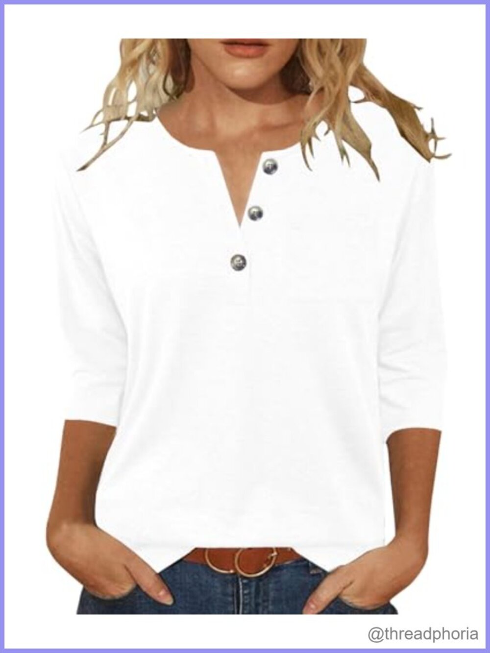 Womens 3/4 Sleeve V Neck Tunic Tee Loose Casual Top with Pocket